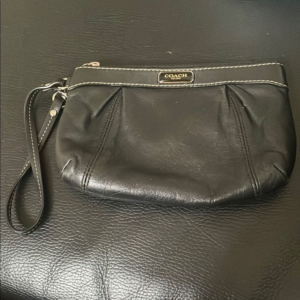 Coach Black Leather Clutch with Textured Finish